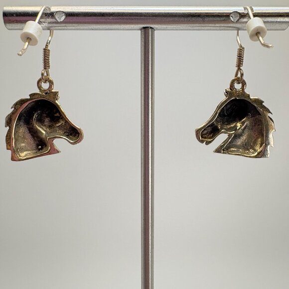 VTG Solid Sterling Silver 925 Horse Head Dangle Earrings Size 1" Length - Picture 6 of 11